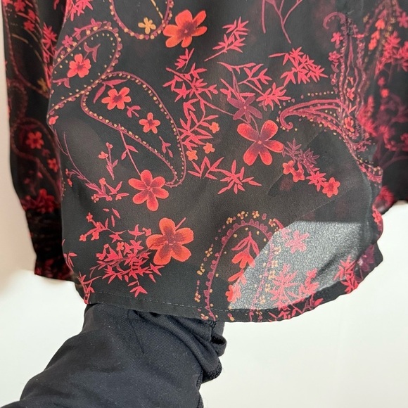 Pariscope women’s black red floral paisley long sleeves button up shirt fairy - Picture 5 of 11